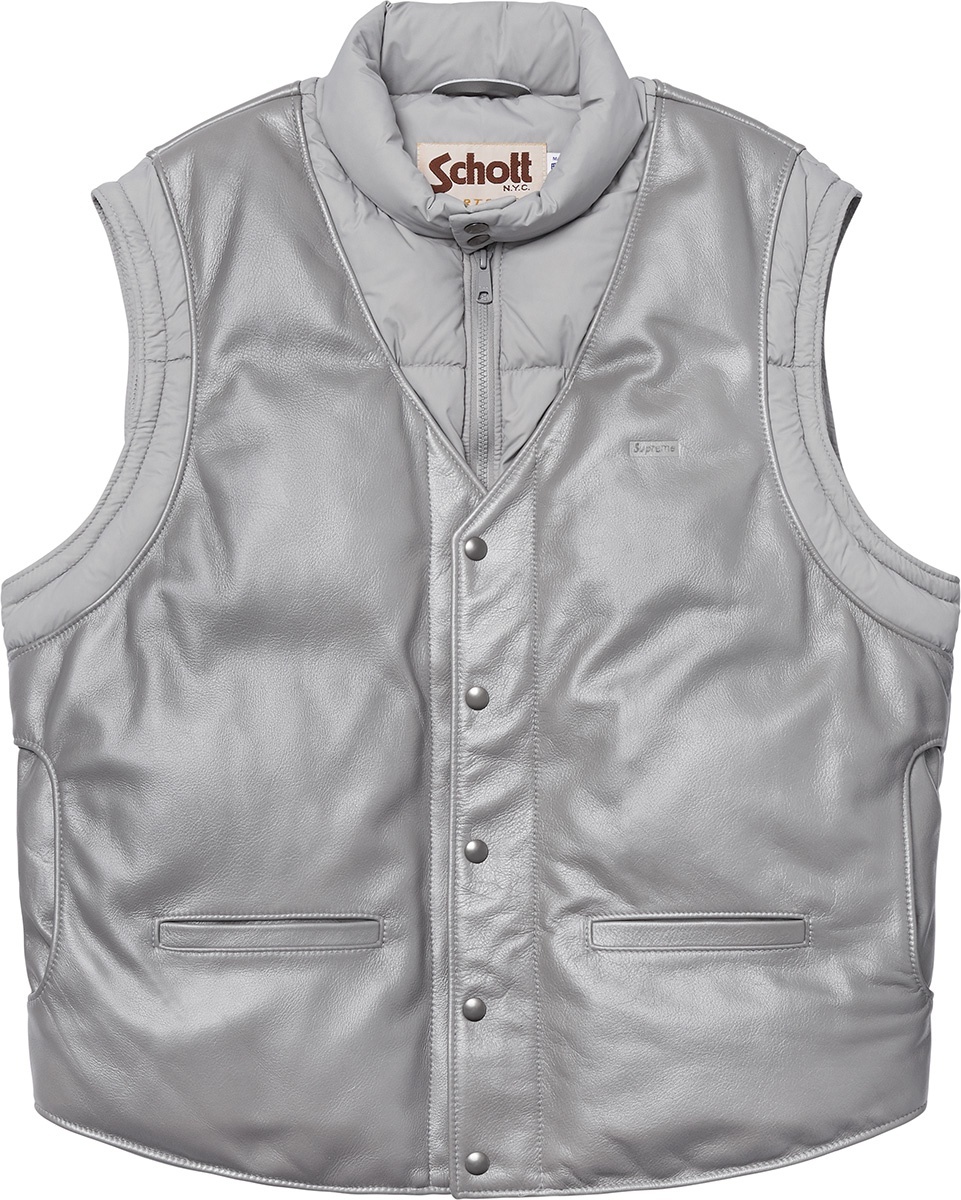 Supreme®/Schott® Down Leather Vest Puffy Jacket view 20